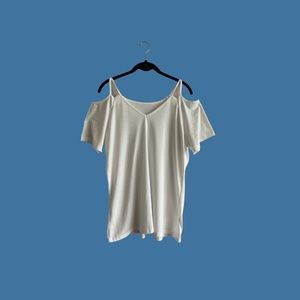 Women's Cold Shoulder Short Sleeve T-Shirt-White- Size XL